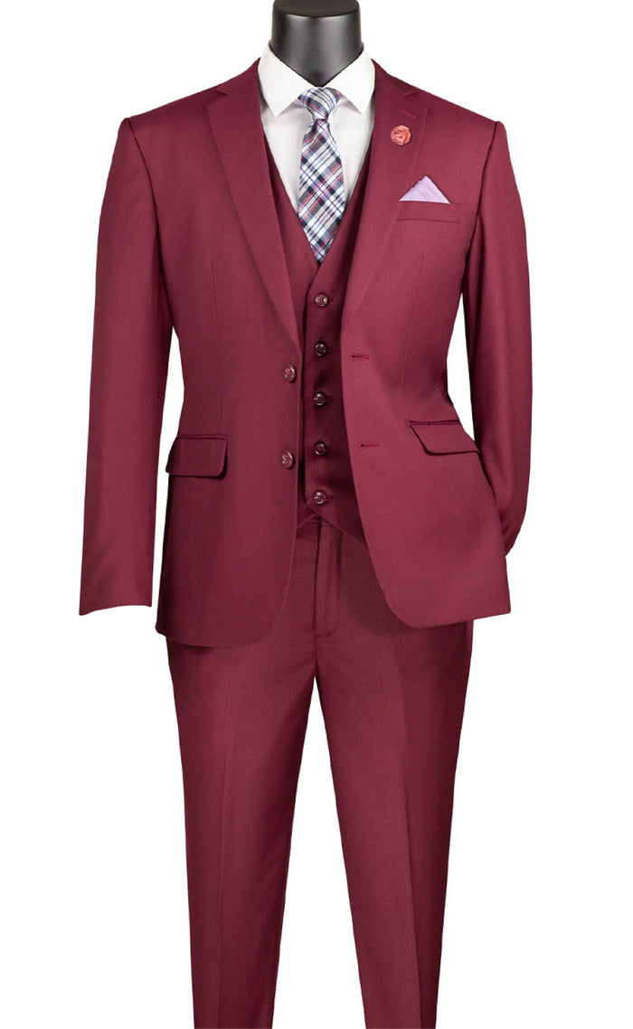 Burgundy Slim 3 Piece Suit for Men