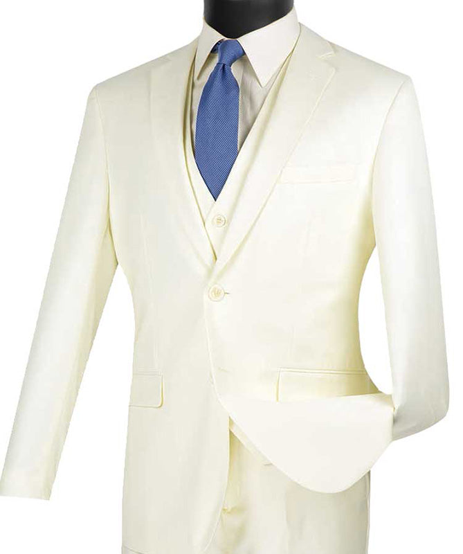 Slim Fit 3 Piece Ivory Suit by Vinci