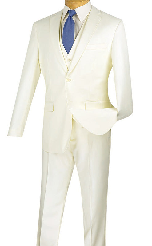 Slim Fit 3 Piece Ivory Suit by Vinci