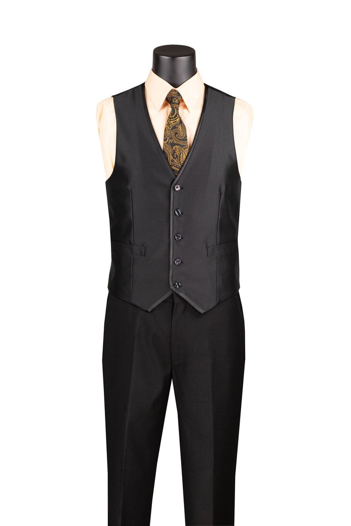Slim Fit 3 Piece Satin Suit - Black Satin Finish