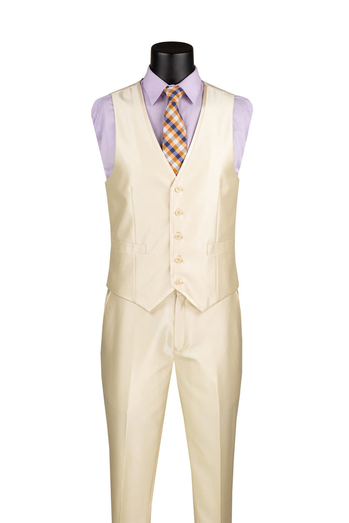 Slim Fit Satin 3 Piece Suit - Champagne Beige