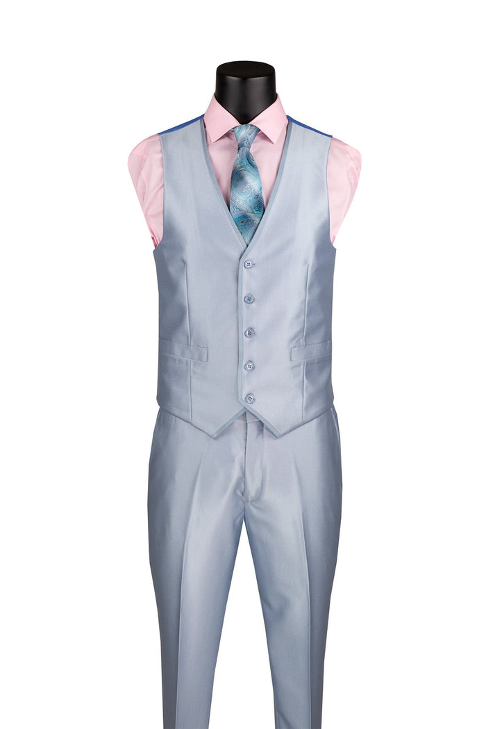 Ice Blue Satin Slim Fit 3-Piece Suit