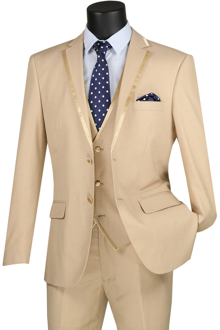Leonardo Collection Slim Fit 3 Piece Beige Tuxedo