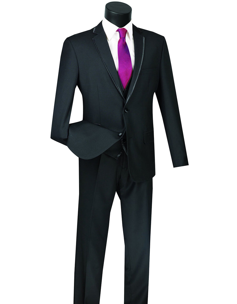 Slim Black 3pc Tuxedo with Satin Trim
