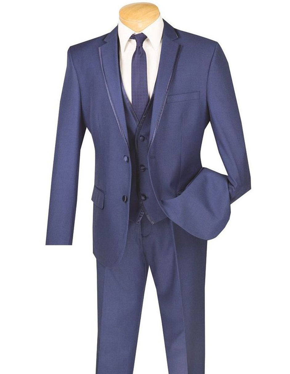 Blue 3pc Slim Fit Tuxedo with Satin Trim