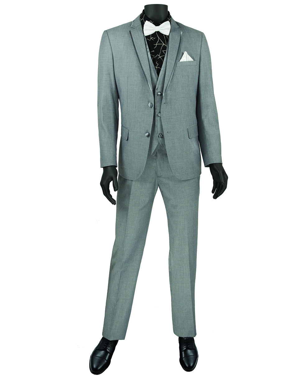 Men's Grey Slim Fit Wedding Tuxedo with Vest