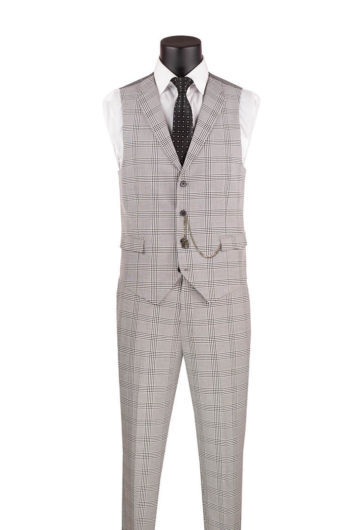 Slim Fit Windowpane 3 Piece Suit with Vest