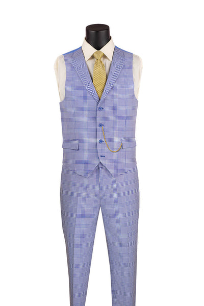 Sky Blue Windowpane 3 Piece Slim Fit Suit