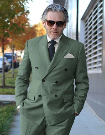 Sage Green Double-Breasted Summer Suit for Men