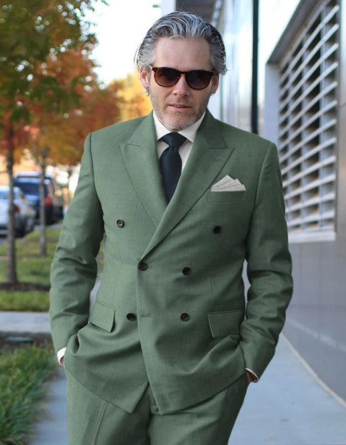 Sage Green Double-Breasted Summer Suit for Men
