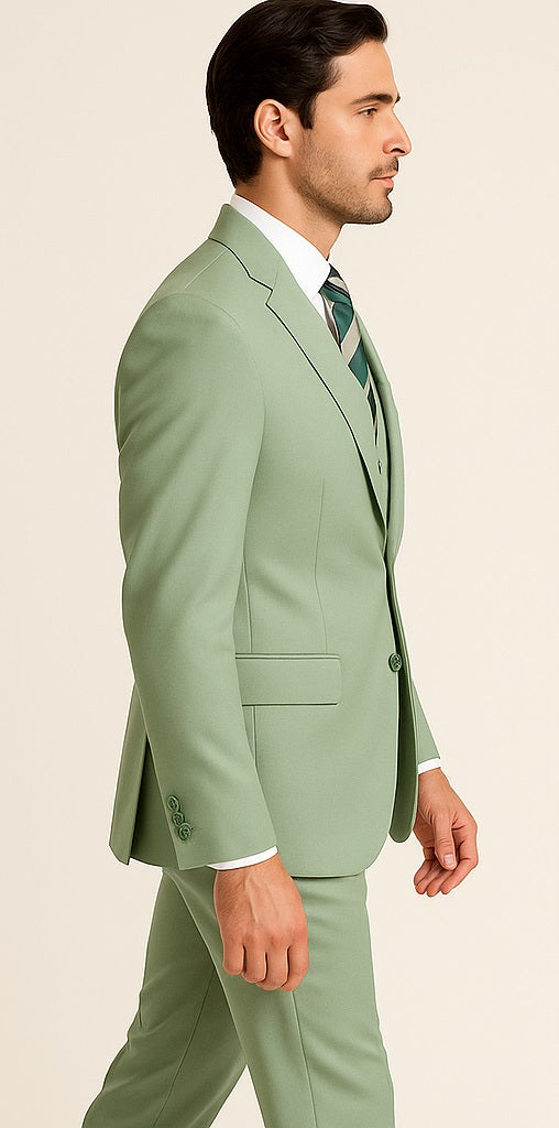 Sage Green Suits - 100% Wool Suit - Light Green Suit Double Breasted Vest