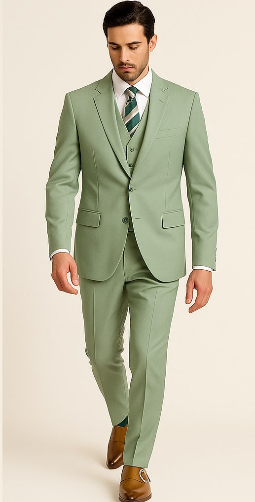 Sage Green Suits - 100% Wool Suit - Light Green Suit Double Breasted Vest - Summer Color Suit