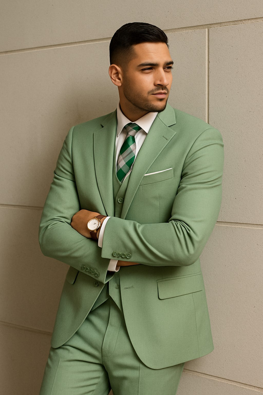 Sage Green Suits - 100% Wool Suit - Light Green Suit Double Breasted Vest - Summer Color Suit