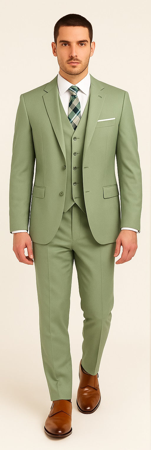 Sage Green Suits - 100% Wool Suit - Light Green Suit Double Breasted Vest - Summer Color Suit