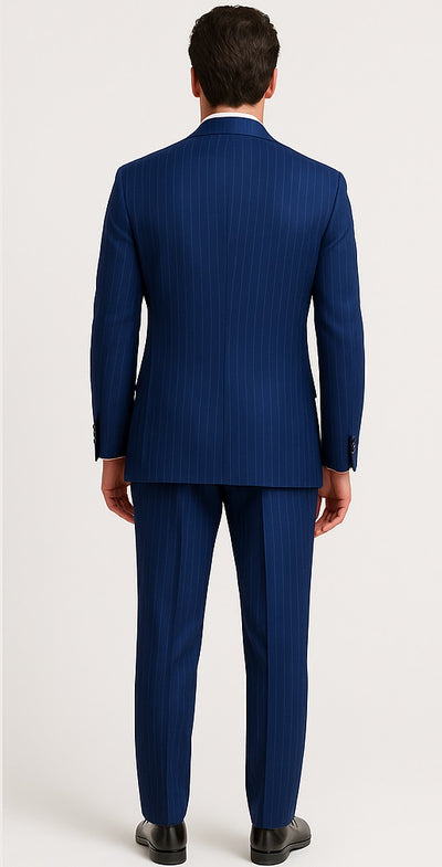 M120-04 Sapphire Blue Bright Blue Indigo Teal Cobalt Pinstripe ~Stripe 2 Buttons Flat Front Pants