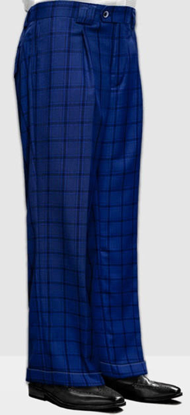 Sapphire Plaid Wool Wide Leg Pants for Men