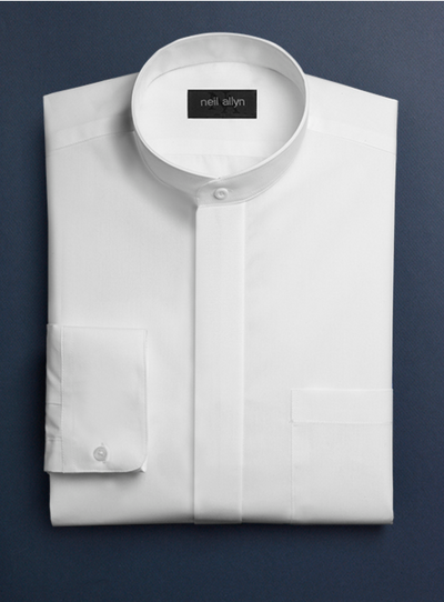 Cotton French Front Mandarin Shirt - White