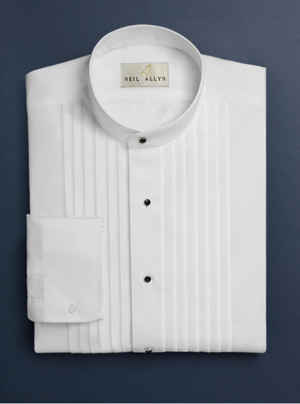 Cotton Pleat Front Mandarin Shirt - White