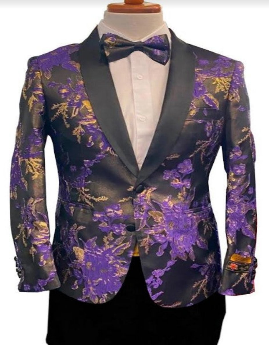 Purple Floral Prom Tuxedo Package with Bowtie