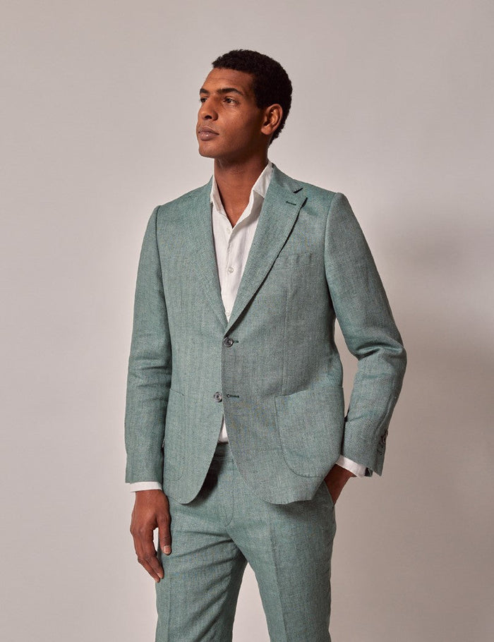 Men's Sea Green Linen Beach Wedding Suit