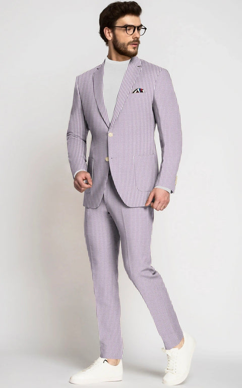 Lavender Seersucker Suit Set for Men