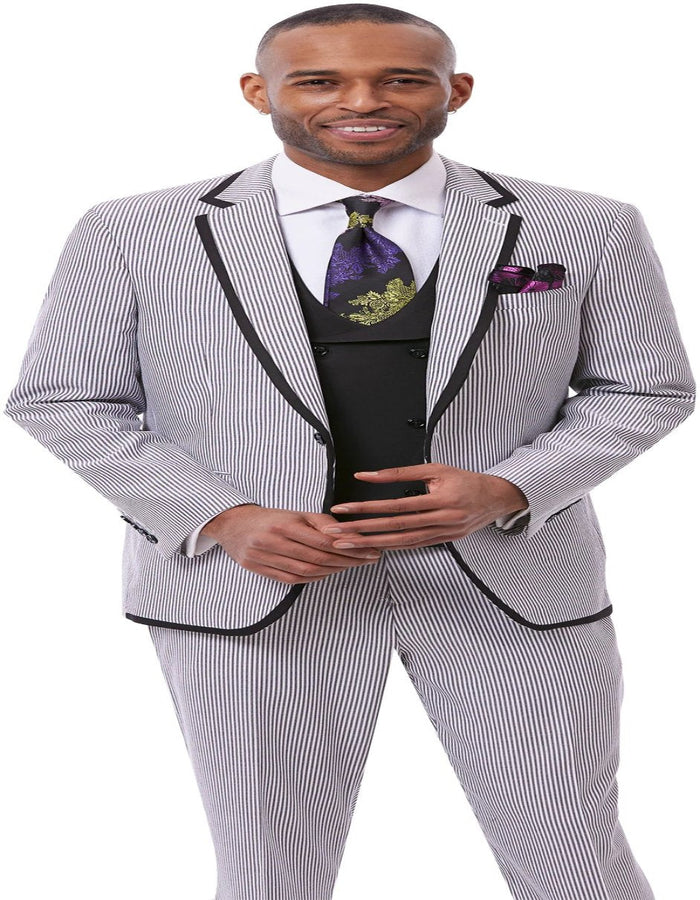 Seersucker Summer Pinstripe Suit - Modern Single Breasted