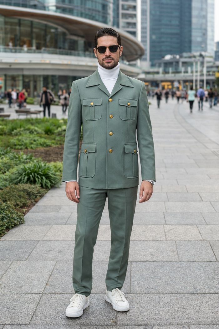 Rossiman Men’s Mint Green Seersucker Suit – Peak Lapel Summer Formalwear