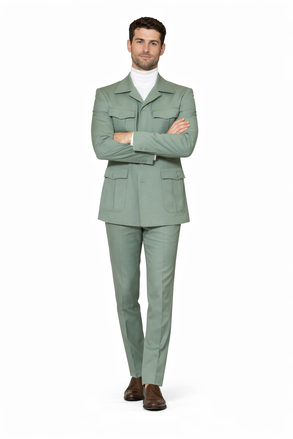 Mint Green Seersucker Peak Lapel Suit by Rossiman