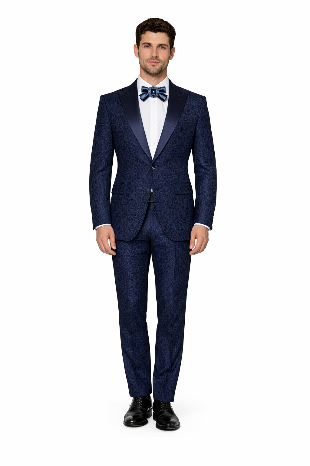 Rossiman Navy Seersucker Peak Lapel Suit