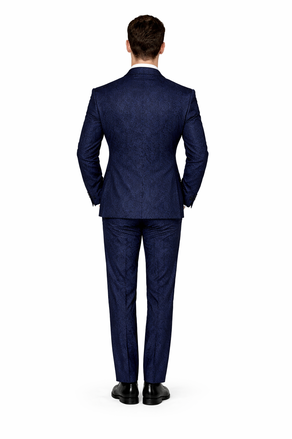 Rossiman Navy Seersucker Peak Lapel Suit