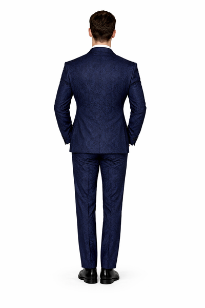 Rossiman Men’s Navy Blue Seersucker Suit – Peak Lapel Suit with Tone-on-Tone Shadow Stripe