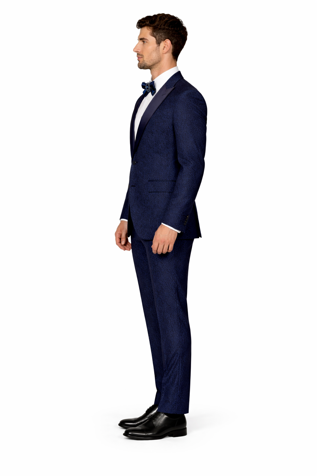 Rossiman Navy Seersucker Peak Lapel Suit