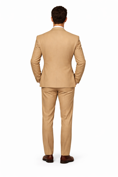 Rossiman Tan Seersucker Peak Lapel Summer Suit