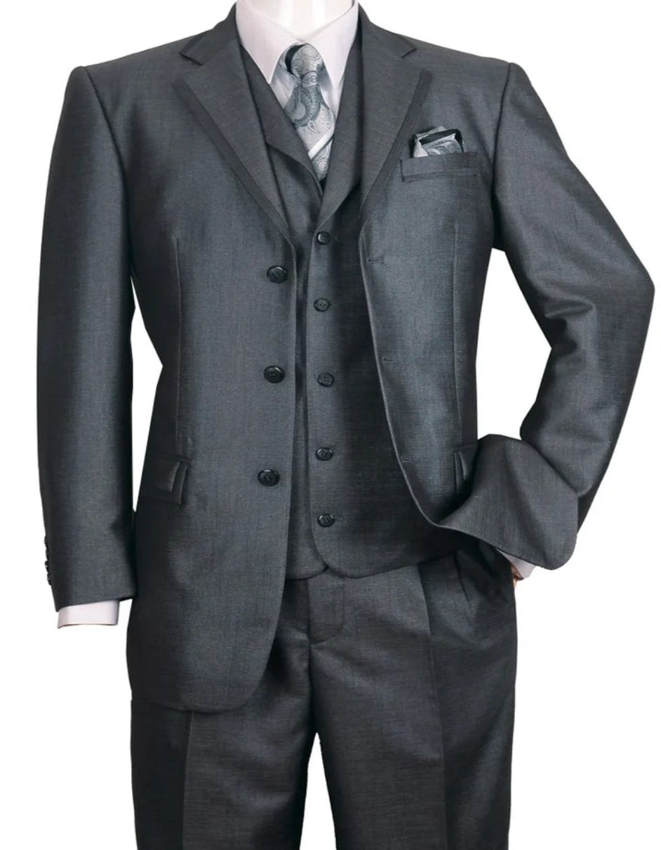 Men’s 3 Button Black Sharkskin Church Suit
