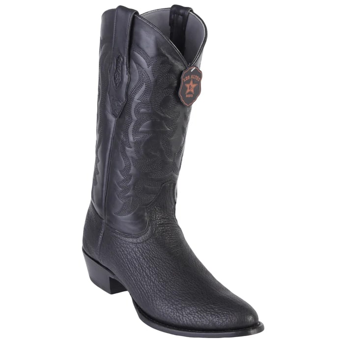 Sharkskin Round Toe Black Cowboy Boots