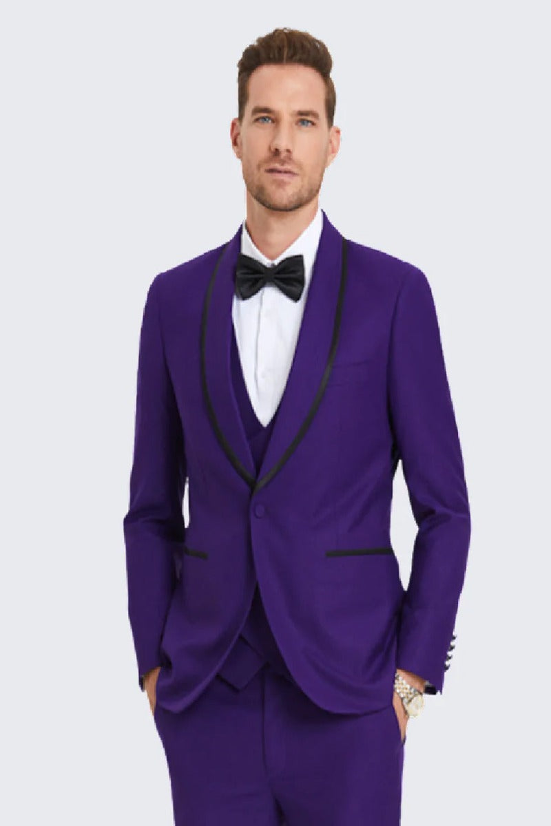 Purple Birdseye Shawl Tuxedo with Satin Trim