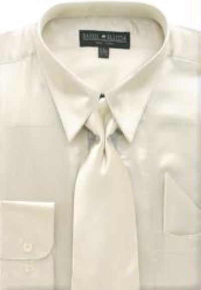 Fashion Cheap Priced Sale Men's Beige Shiny Silky Satin Dress Shirt/Tie Men's Dress Cheap Priced Shirt Online Sale