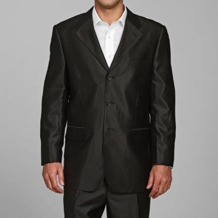 Men's Shiny Black 3 buttons Men's Sharkskin Suit