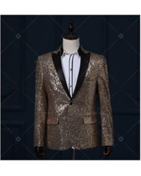 Gold / Yellow & Black Real Sequin With Black Tuxedo Dinner Jacket Blazer Shin