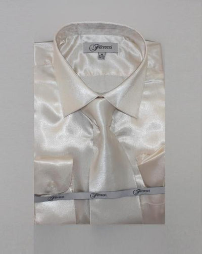 Affordable Clearance Cheap Mens Dress Shirt Sale Online Trendy - FerSH1 Men's Ivory ~ Cream Shiny Luxurious Shirt Off White