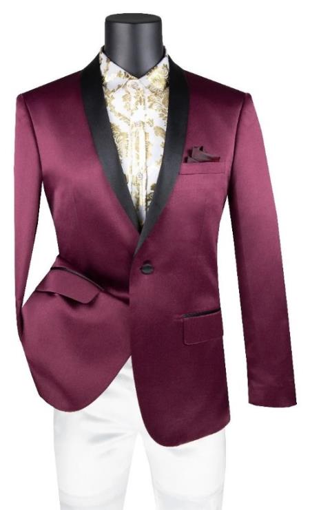 Burgundy Sharkskin Tuxedo with Satin Shawl Lapel