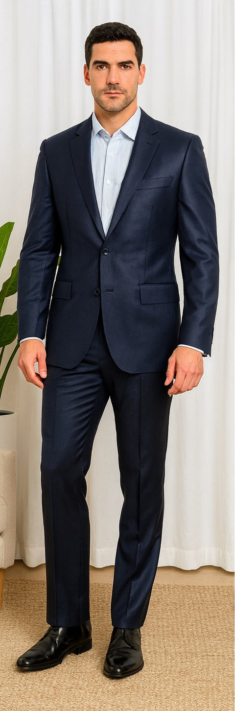 Shiny sharkskin Men's Suit Side-Vented Dark Navy Blue Suit For Men