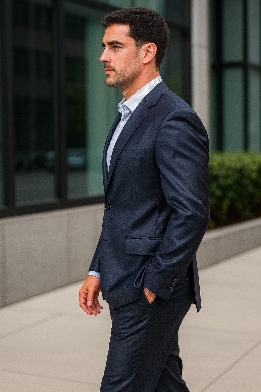 Shiny sharkskin Men's Suit Side-Vented Dark Navy Blue Suit For Men