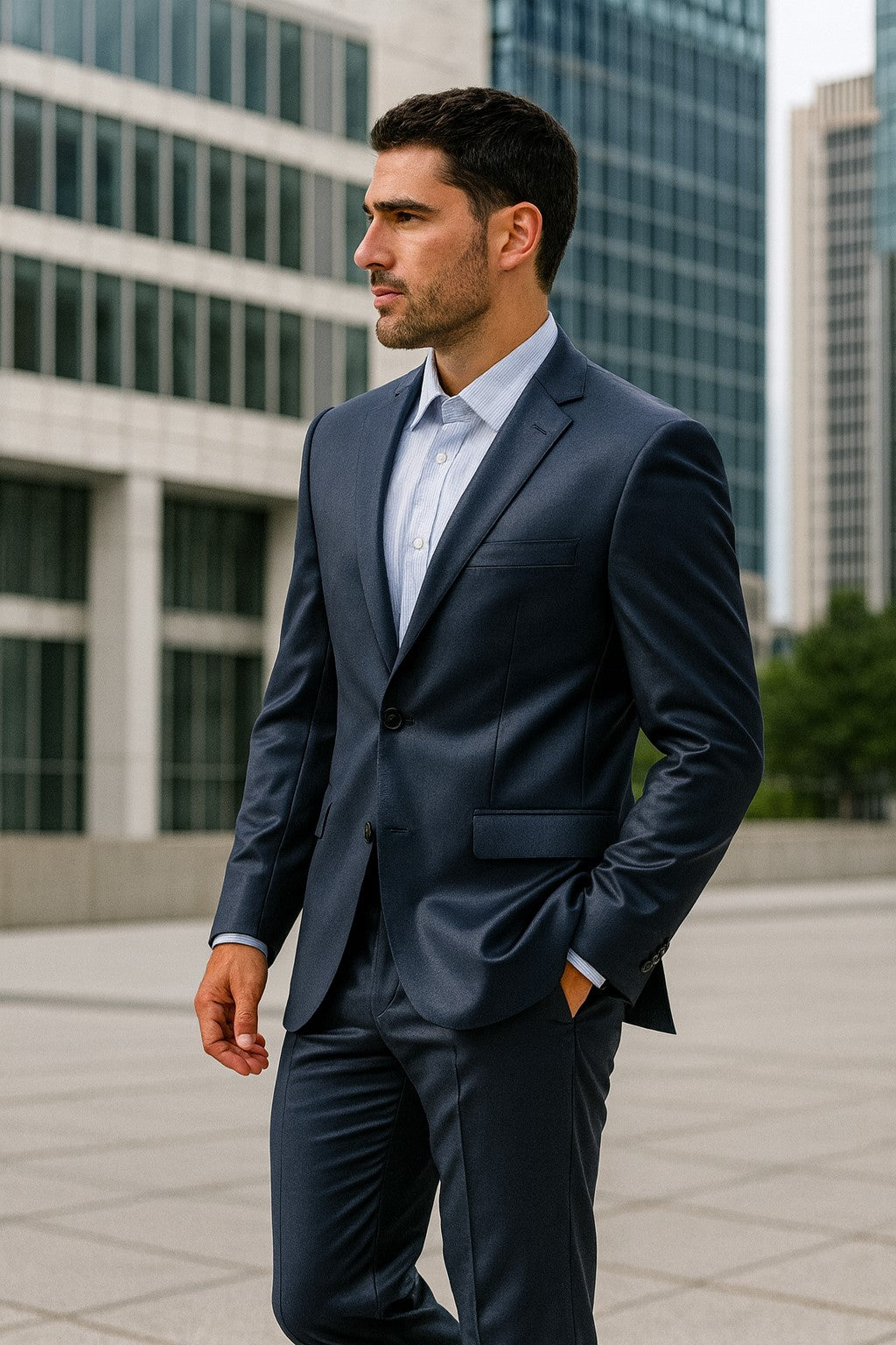 Shiny sharkskin Men's Suit Side-Vented Dark Navy Blue Suit For Men