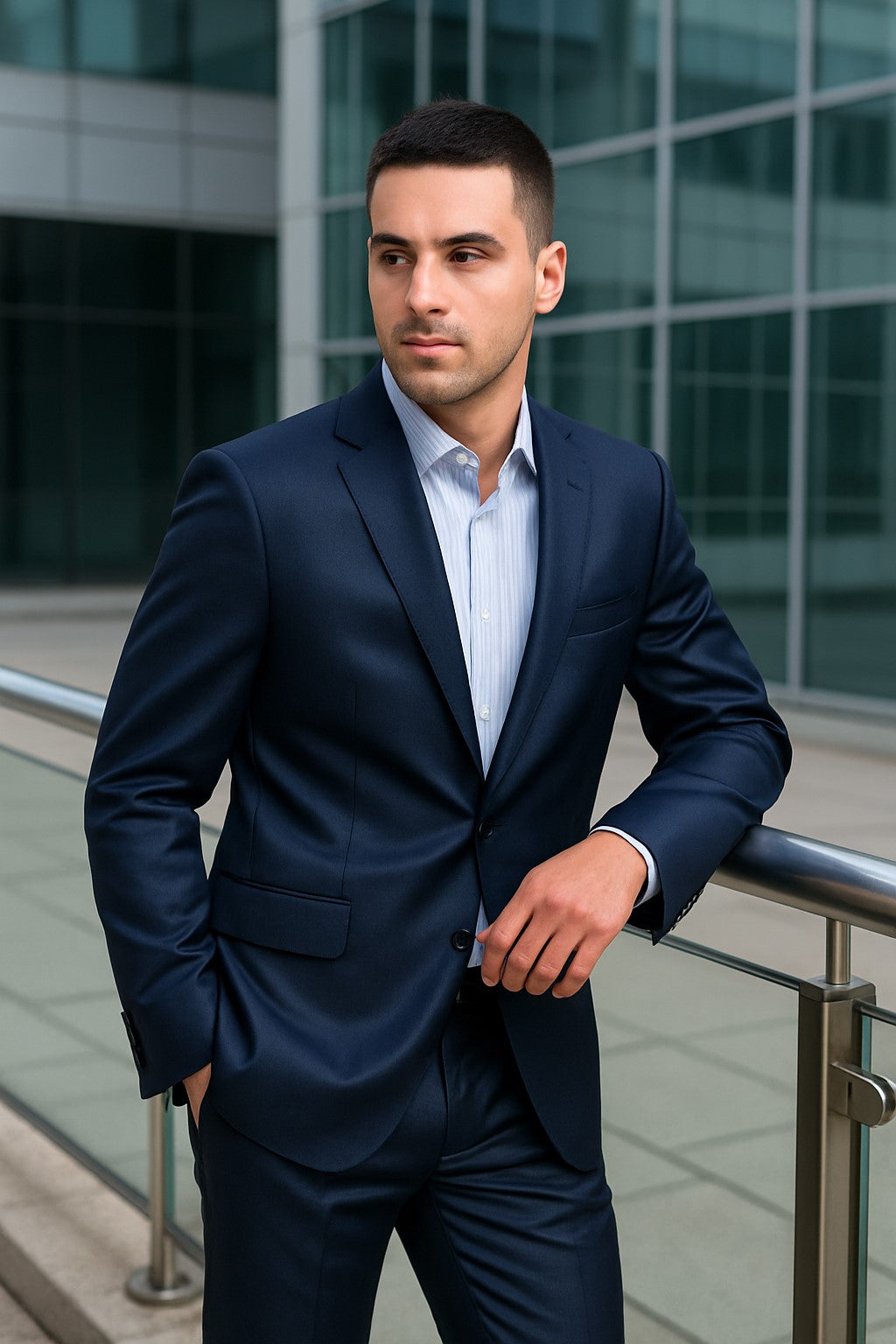 Shiny sharkskin Men's Suit Side-Vented Dark Navy Blue Suit For Men