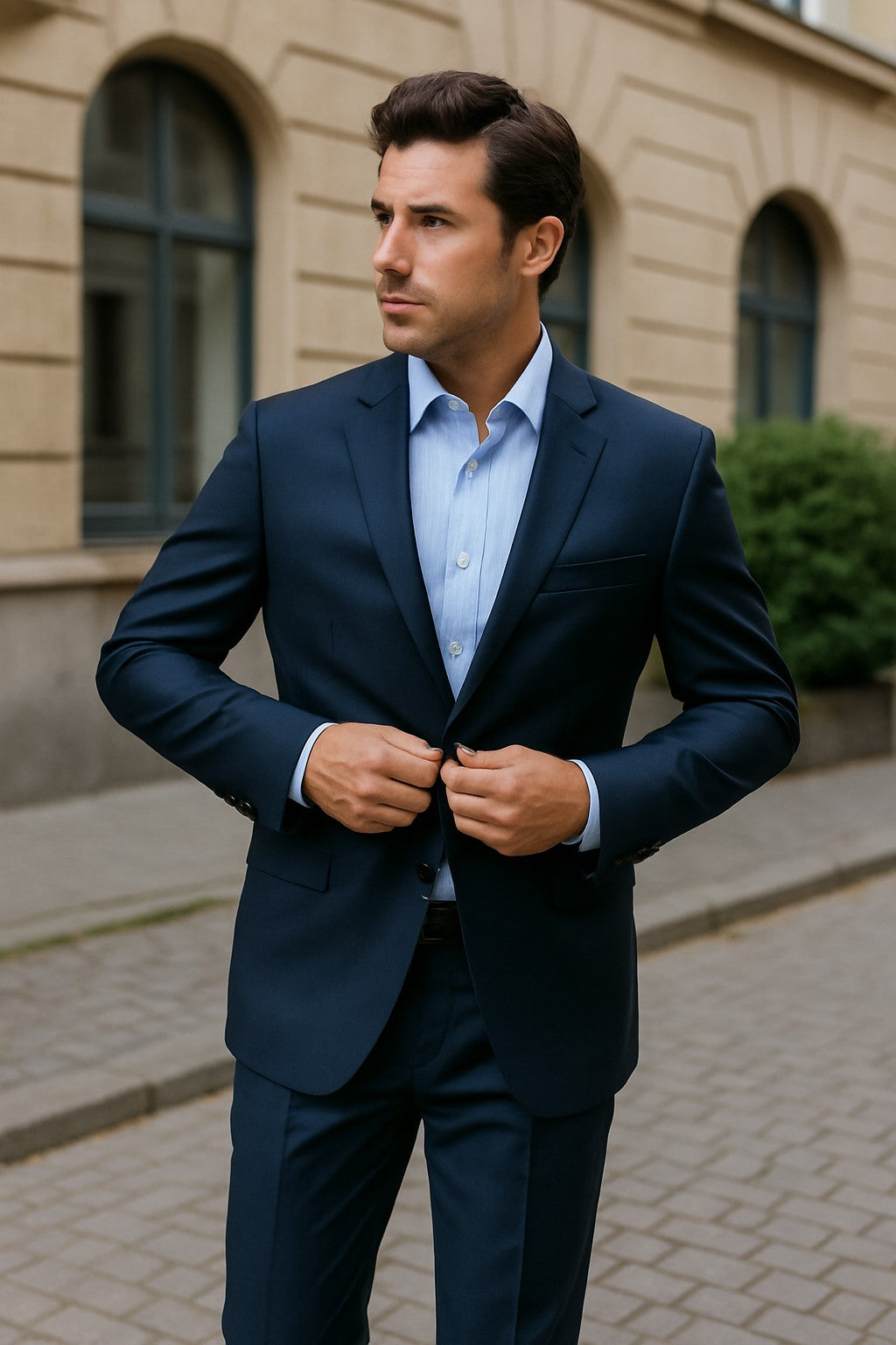 Shiny sharkskin Men's Suit Side-Vented Dark Navy Blue Suit For Men