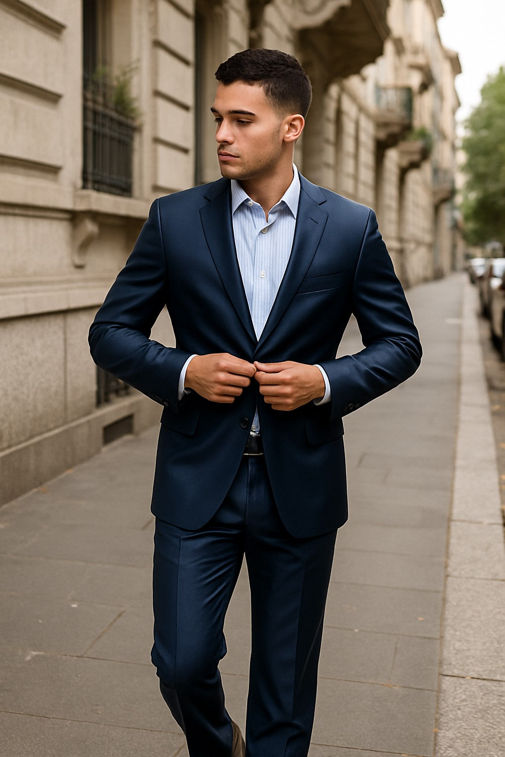 Shiny sharkskin Men's Suit Side-Vented Dark Navy Blue Suit For Men