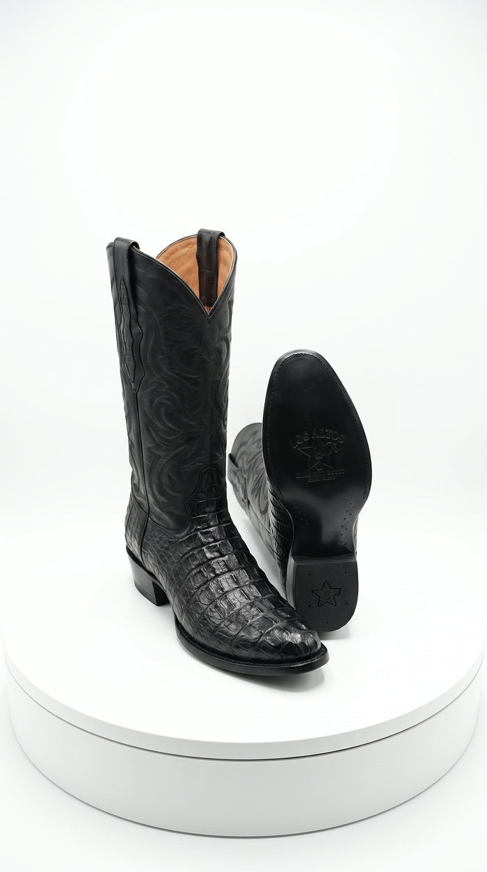 Los Altos Men’s Black Western Boots, Exotic Cowboy Dress Boots for Rodeo and Country Wear