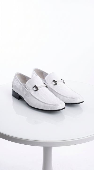 Los Altos Men’s White Teju Lizard Skin Slip-On Shoes, Genuine Exotic Formal Dress Loafers