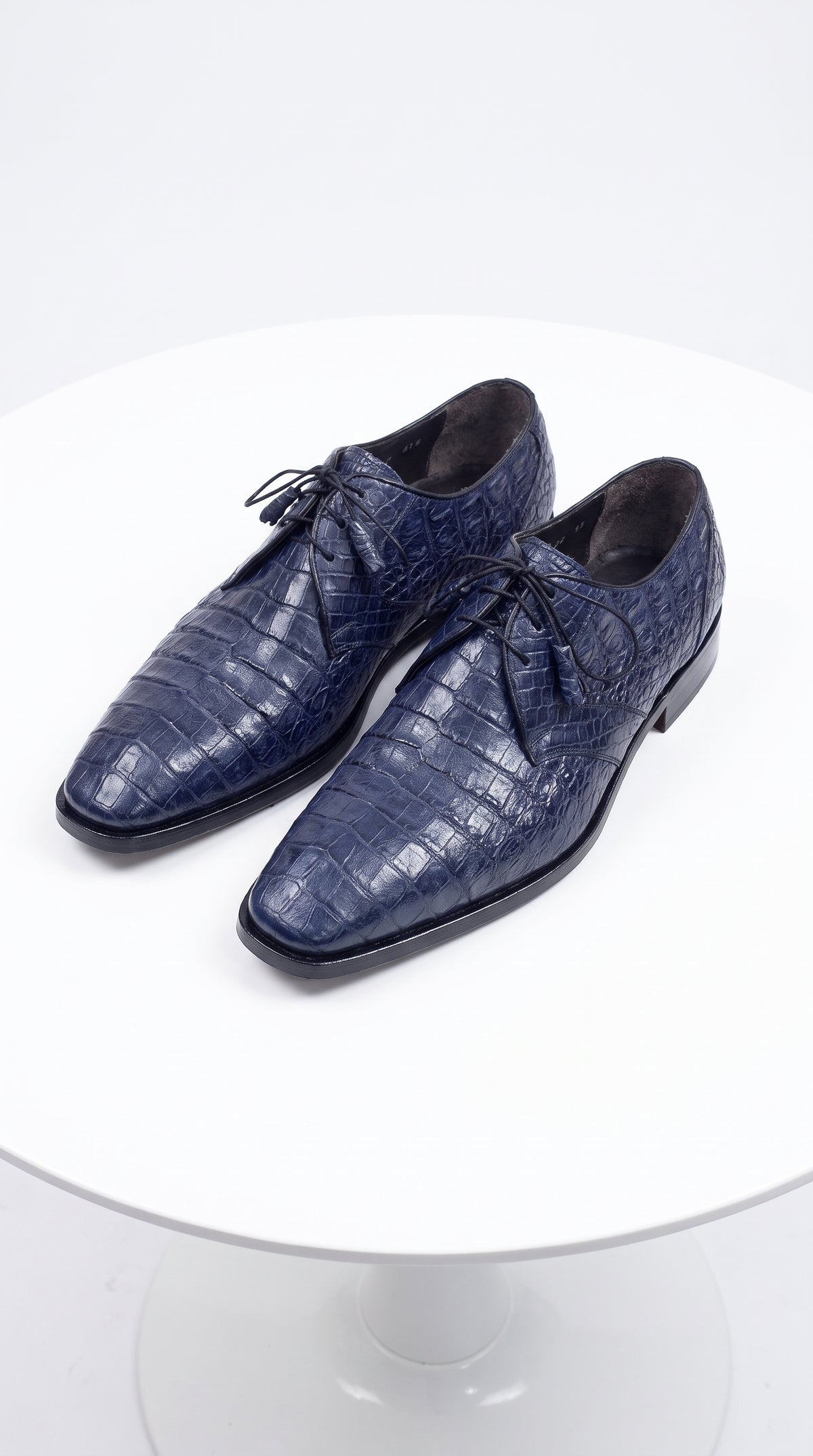 Men’s Navy Blue Full Gator Belly Dress Shoes, Exotic Lace-Up Formal Wedding Business Shoes